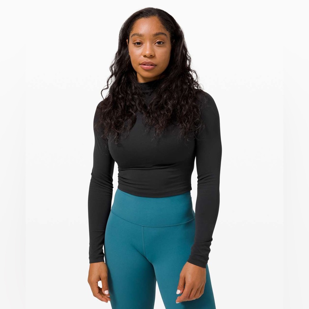 Black Lululemon All Aligned Mock Neck Long Sleeve Shirt